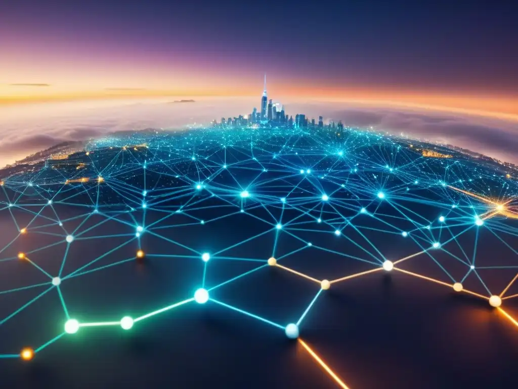 Mapa digital futurista: red global de inversión Mapa digital futurista mostrando conexiones globales y oportunidades de inversión internacionales inmobiliarias