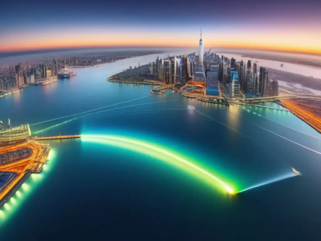 Mapa financiero global: Interconexiones entre ciudades clave Mapa financiero global detallado en 8k, destacando correlación entre tasas de interés y oportunidades de inversión inmobiliaria en ciudades clave