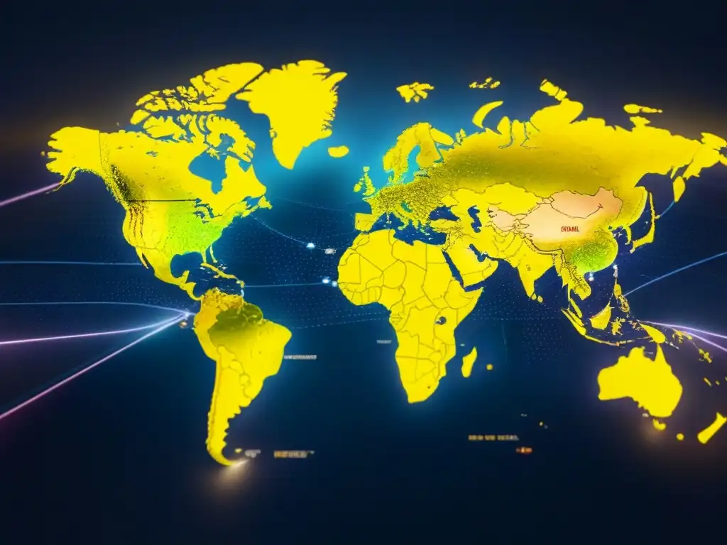 Un mapa financiero global futurista muestra regulaciones fiscales internacionales para inversores