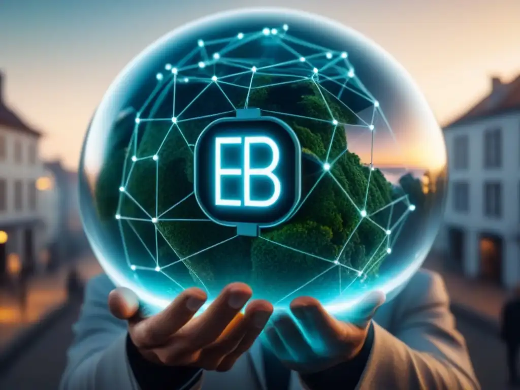 Red blockchain global: nodos digitales interconectados Un mapa global de blockchain transparente con nodos interconectados por transacciones seguras, símbolos de criptomonedas