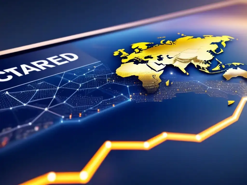 Mapa global de bienes raíces: datos e inversión Un mapa global con datos inmobiliarios y gráficos detallados en una interfaz futurista