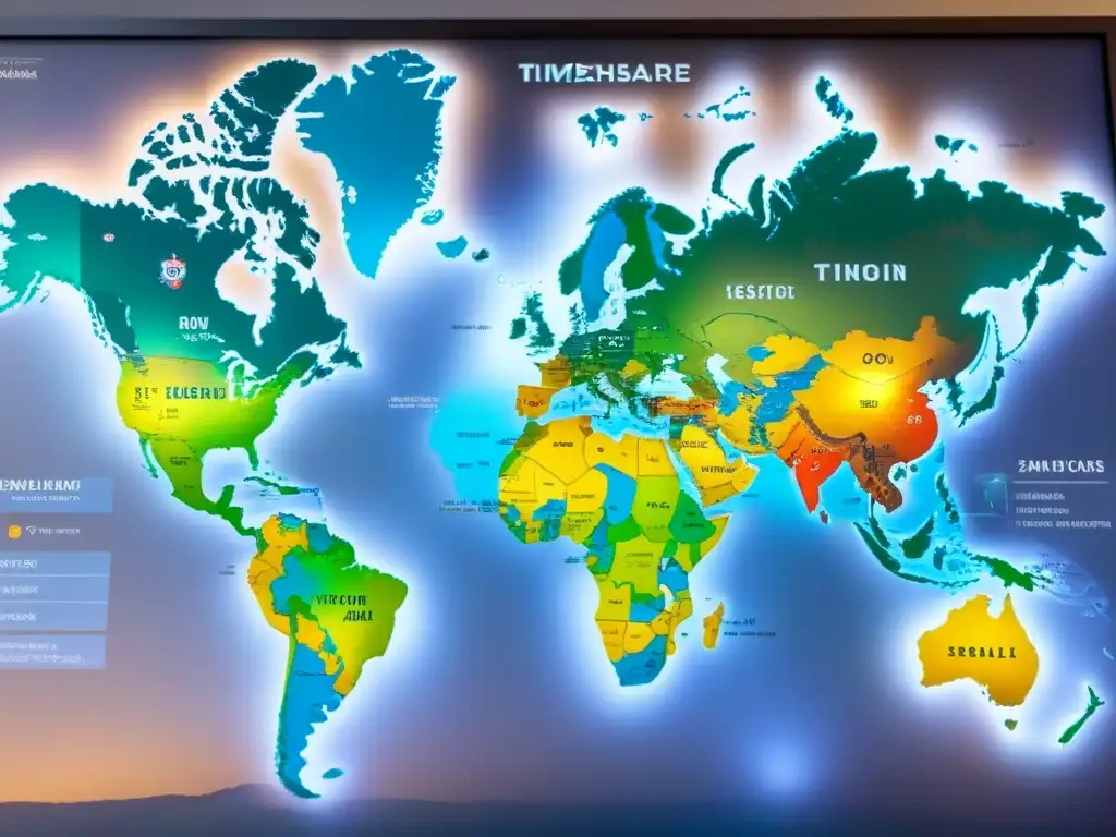 Mapa legal de leyes de reventa de tiempos compartidos Mapa global detallado con símbolos legales sobre leyes reventa tiempo compartido internacional, diseño moderno y preciso