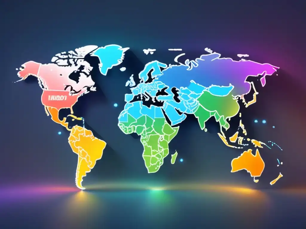 Mapa cerebral global: conexiones emocionales en bienes raíces Mapa del mundo con redes cerebrales que representan la psicología del consumidor internacional en el mercado inmobiliario