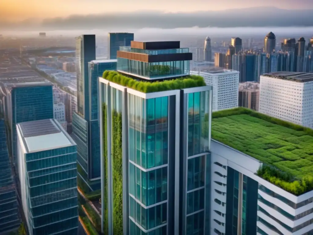 Rascacielos sostenible con certificación LEED y BREEAM en la ciudad Marketing de propiedades con certificación LEED y BREEAM en rascacielos ecofriendly