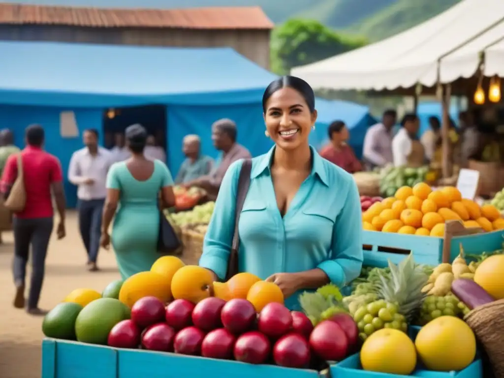 Mercado comunitario vibrante: diversidad, color y vitalidad Un mercado comunitario vibrante y diverso, reflejando la riqueza cultural y prácticas sostenibles