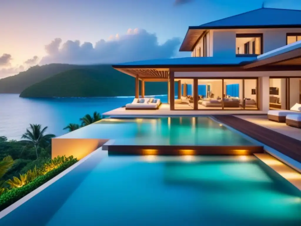 Villa de lujo con infinity pool en el Caribe Invertir en mercado inmobiliario caribeño: lujosa villa frente al mar con piscina infinita y diseño moderno, rodeada de paisajes tropicales