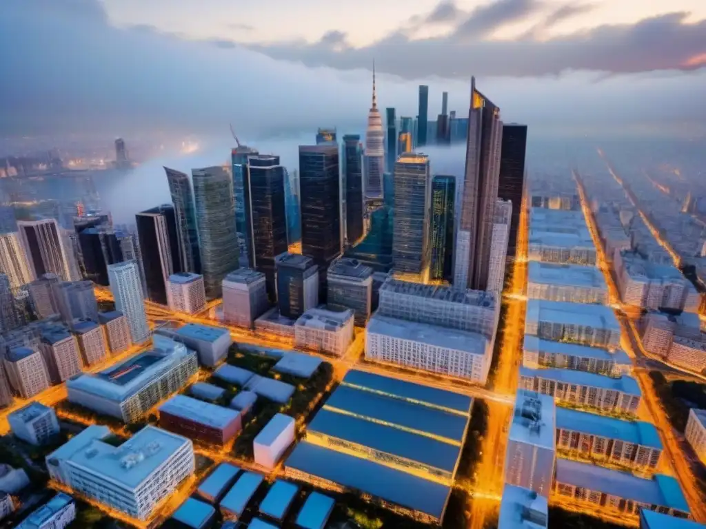 Vista aérea detallada de ciudad moderna: datos inmobiliarios Interpretación del Big Data mercado inmobiliario en una ciudad bulliciosa y moderna