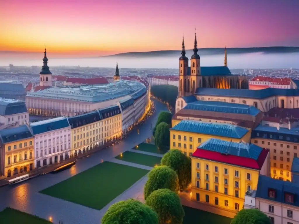 Contraste urbano: ciudad moderna en Europa del Este Invierte en mercado inmobiliario Europa del Este: ¡ciudad europea moderna, con arquitectura histórica y rascacielos contemporáneos!