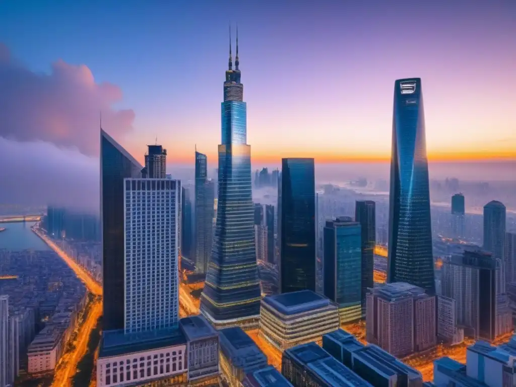 Contrastes urbanos: Inversiones inmobiliarias en mercados emergentes Invertir en mercado inmobiliario emergente: Contraste entre lo antiguo y lo moderno en una bulliciosa ciudad al anochecer