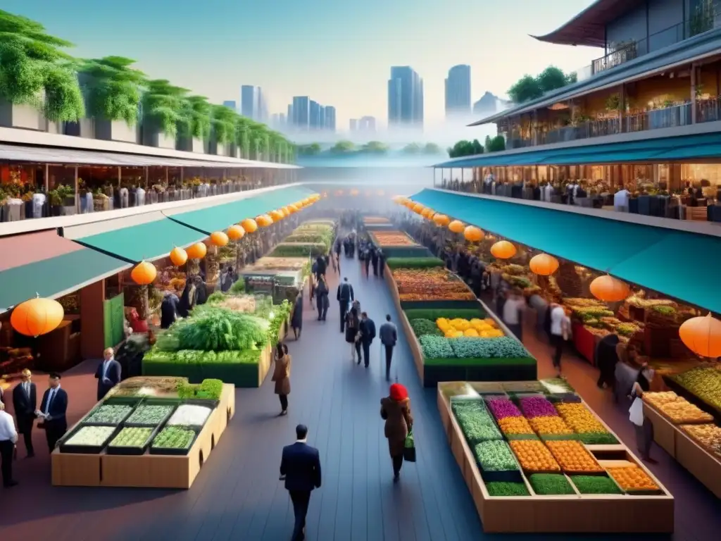 Mercado inmobiliario multicultural de alto detalle Invierte en mercado inmobiliario emergente: ilustración digital detallada de mercado bullicioso y multicultural