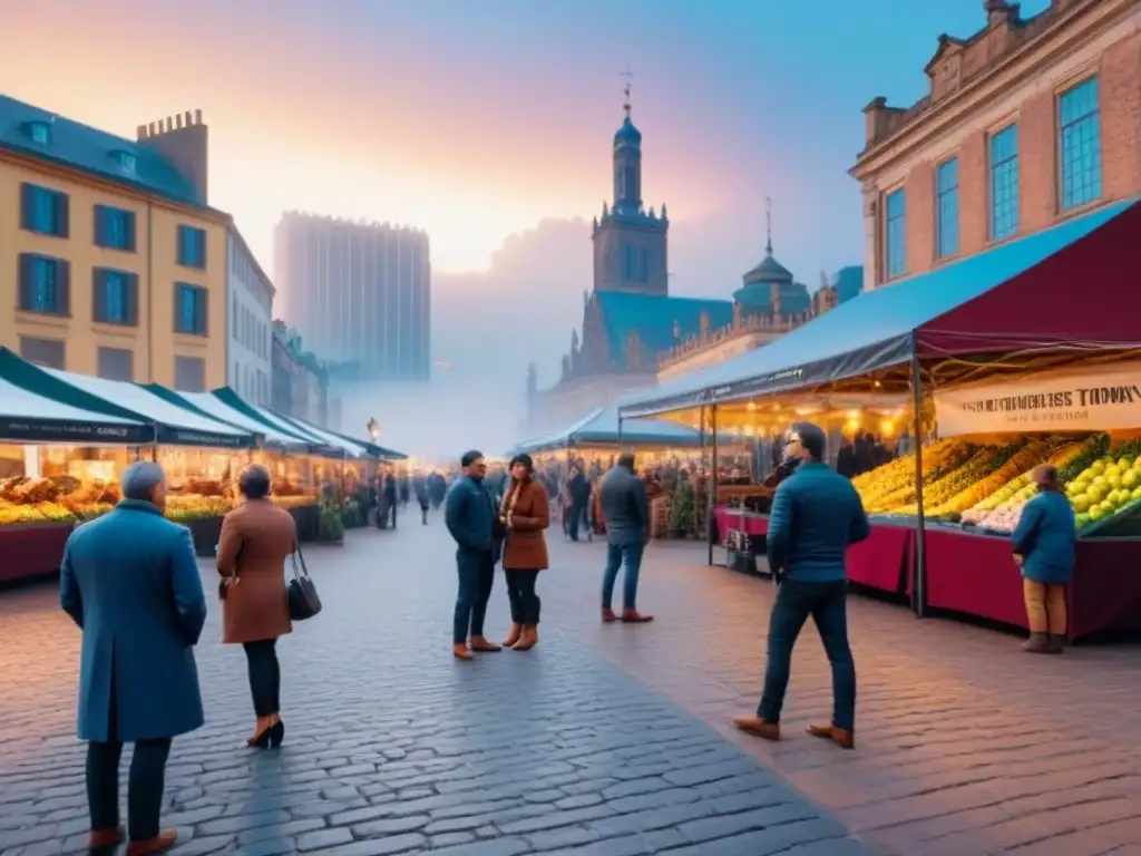 Plaza vibrante: fusión arquitectónica y tecnológica en ciudad renovada Mercado inmobiliario internacional: Plaza con arquitectura tradicional, tecnología moderna y herramientas digitales
