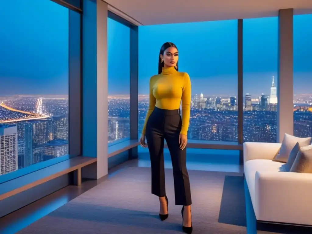 Penthouse de lujo con vista panorámica al atardecer Invierte en mercado inmobiliario internacional: Lujoso ático moderno con vistas urbanas al anochecer, diseño elegante y terraza panorámica