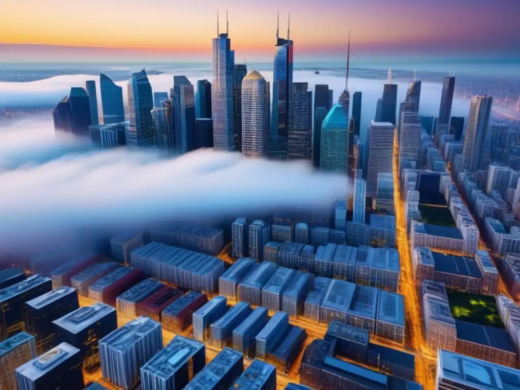Escena urbana moderna: real estate dinámico en América del Norte Un mercado inmobiliario internacional en pleno auge, reflejando la migración interna en una bulliciosa ciudad moderna