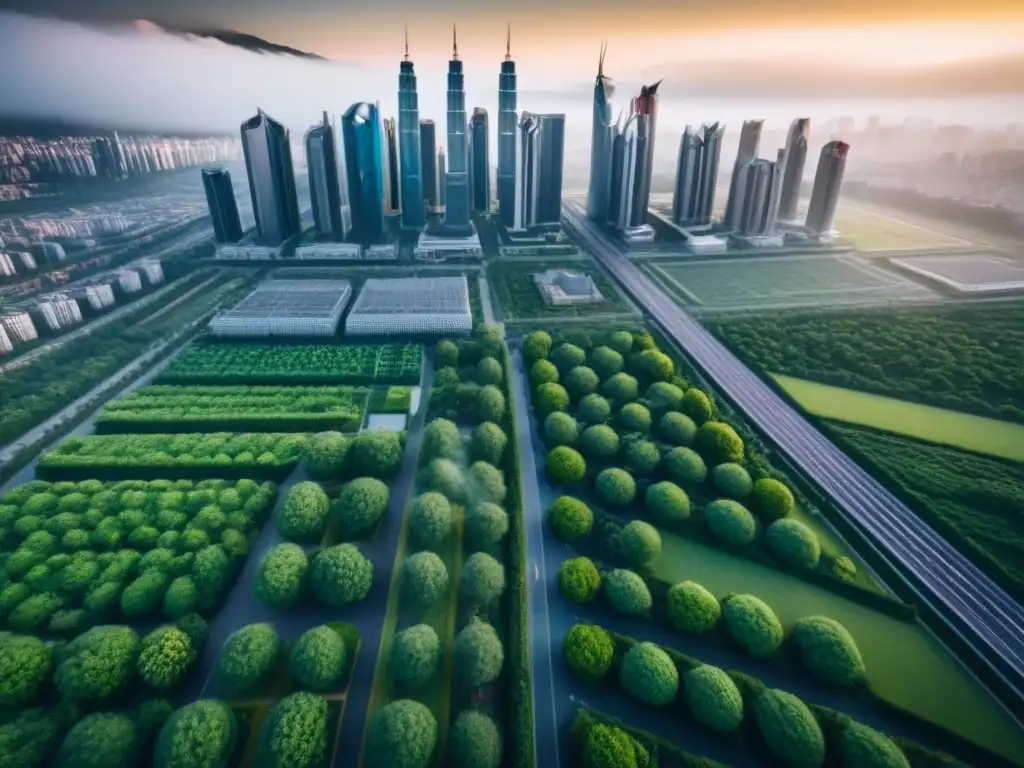 Metrópolis futurista: arquitectura innovadora y energía urbana en evolución Invertir en mercado inmobiliario postindustrial: Ciudad futurista con rascacielos, arquitectura innovadora y espacios verdes