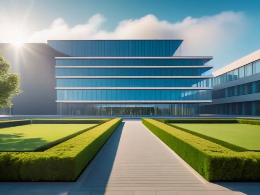 Universidad moderna: campus vibrante en 8k Invierte en mercado inmobiliario universitario: campus moderno lleno de vida y arquitectura futurista bajo cielo azul