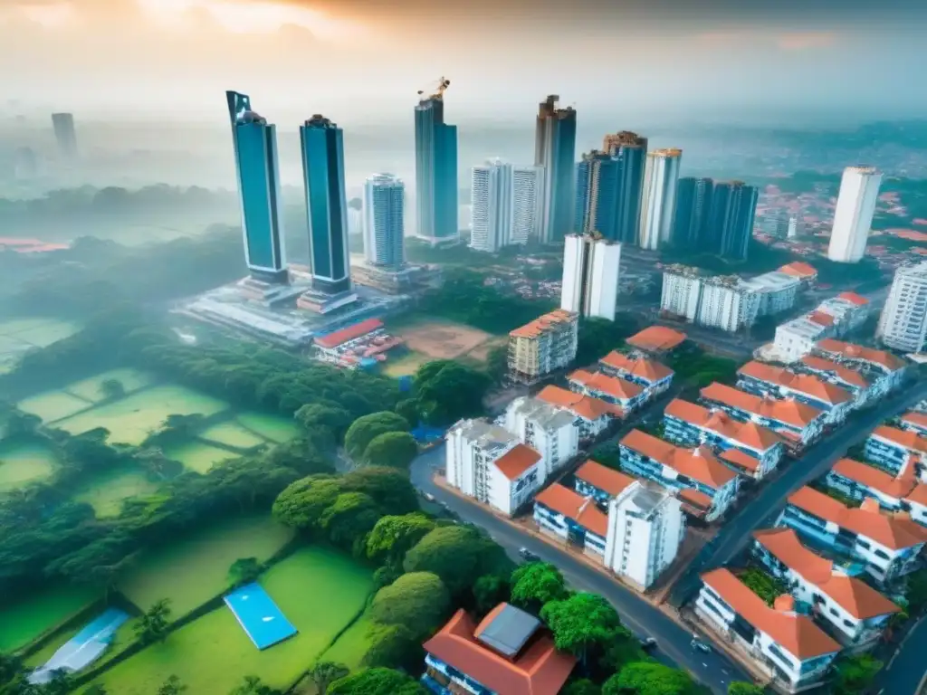 Skyline vibrante: arquitectura tradicional y moderna en Sri Lanka Invertir en mercado inmobiliario Sri Lanka: vista aérea de una ciudad vibrante con arquitectura tradicional y moderna