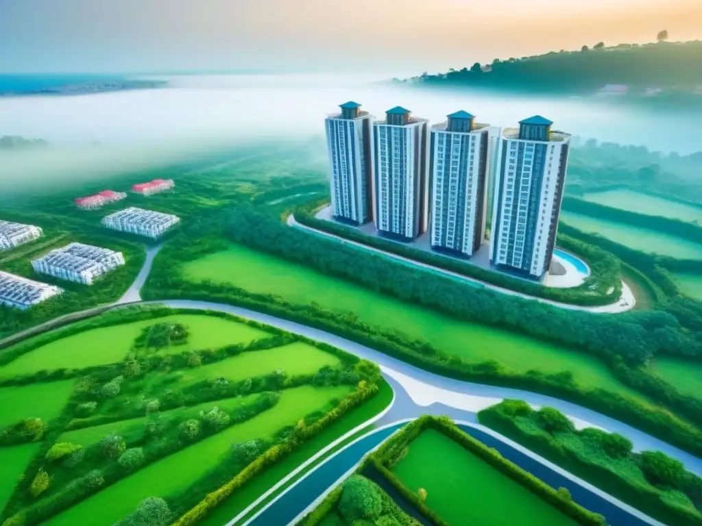 Viviendas asequibles en armonía: ciudad moderna y naturaleza Invertir en mercado vivienda asequible: Ciudad moderna con viviendas asequibles y espacios verdes