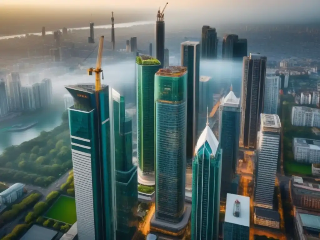 Metrópolis emergente: fusión de modernidad y tradición en auge Invertir en mercados inmobiliarios emergentes: Ciudad vibrante con modernos rascacielos, edificios tradicionales y zonas verdes