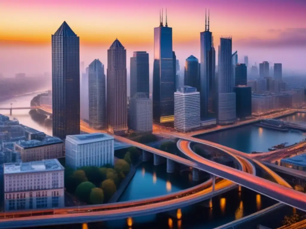 Vibrante ciudad al atardecer: mezcla de modernidad y tradición en 8k Revitalizando mercados inmobiliarios locales con una vibrante ciudad al atardecer