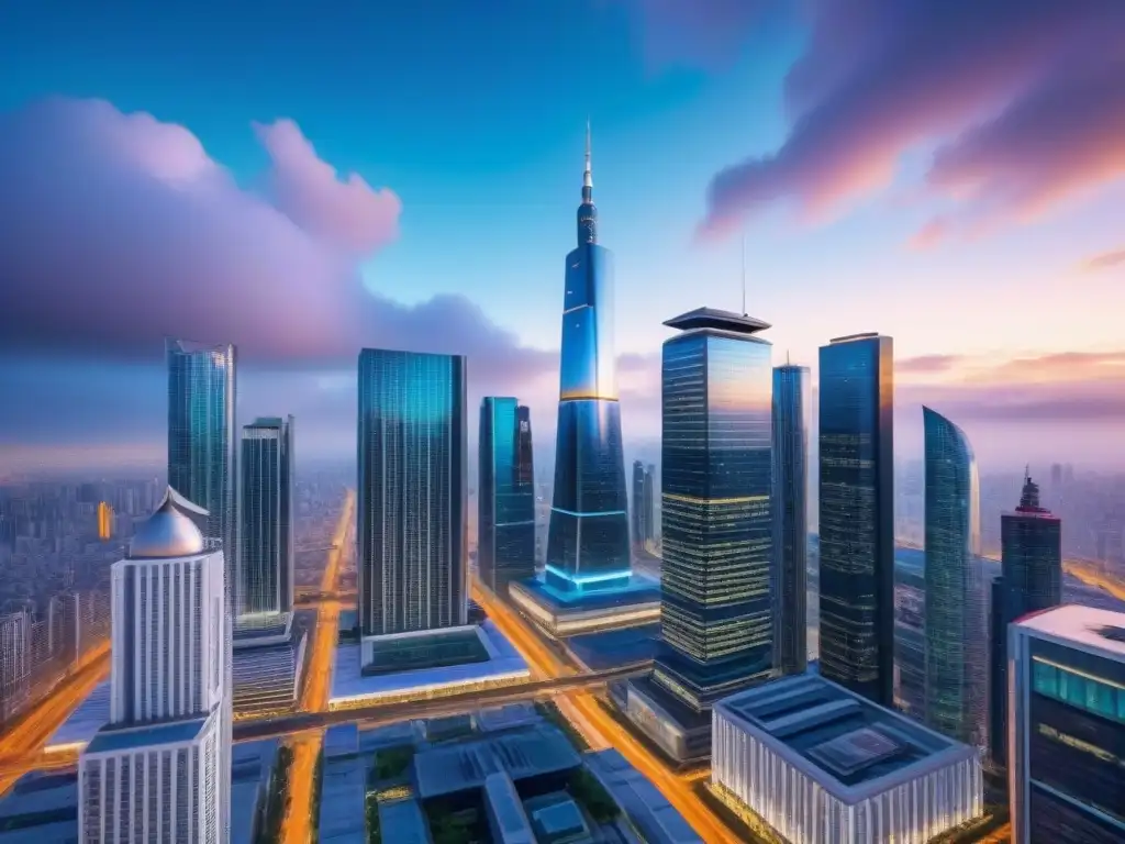 Metrópolis futurista: inversión inmobiliaria global en alta definición Una metrópolis futurista rebosante de oportunidades de inversión en el mercado inmobiliario internacional