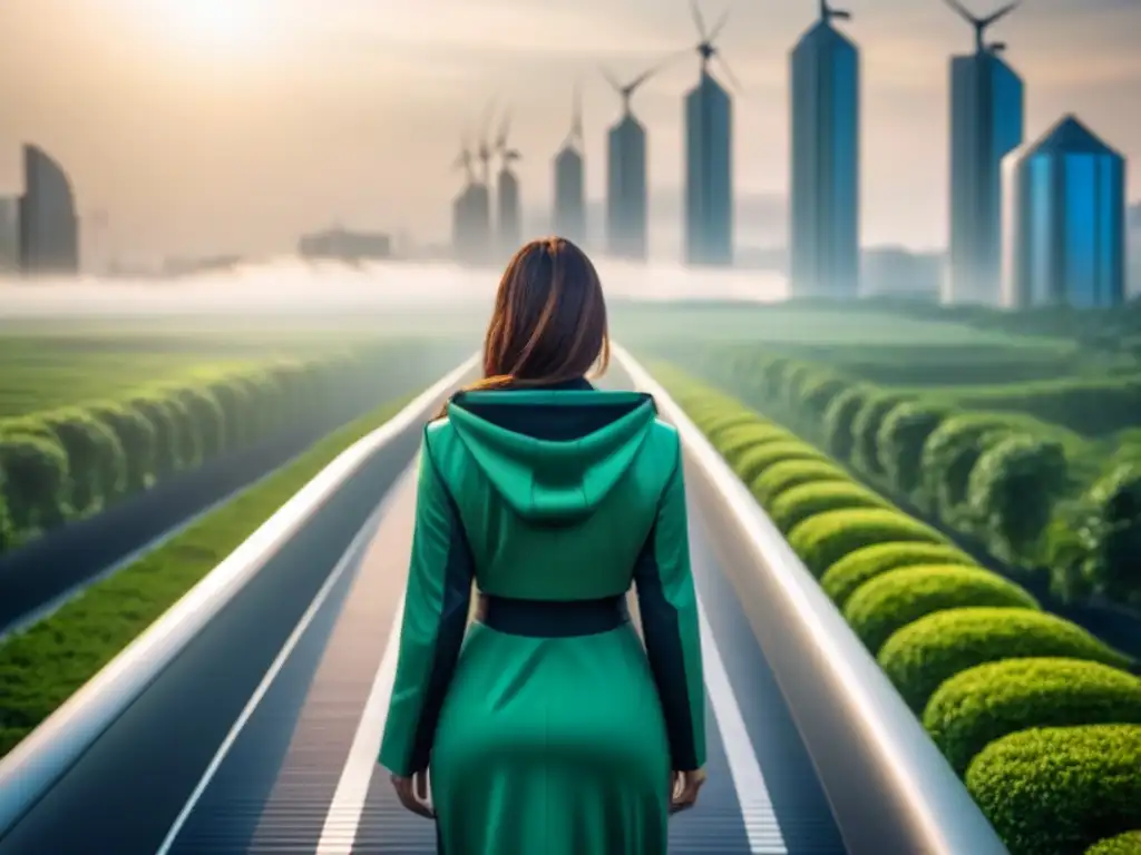 Metrópolis sostenible del futuro: armonía entre tecnología y naturaleza Una metrópolis futurista sostenible con rascacielos ecofriendly y naturaleza exuberante