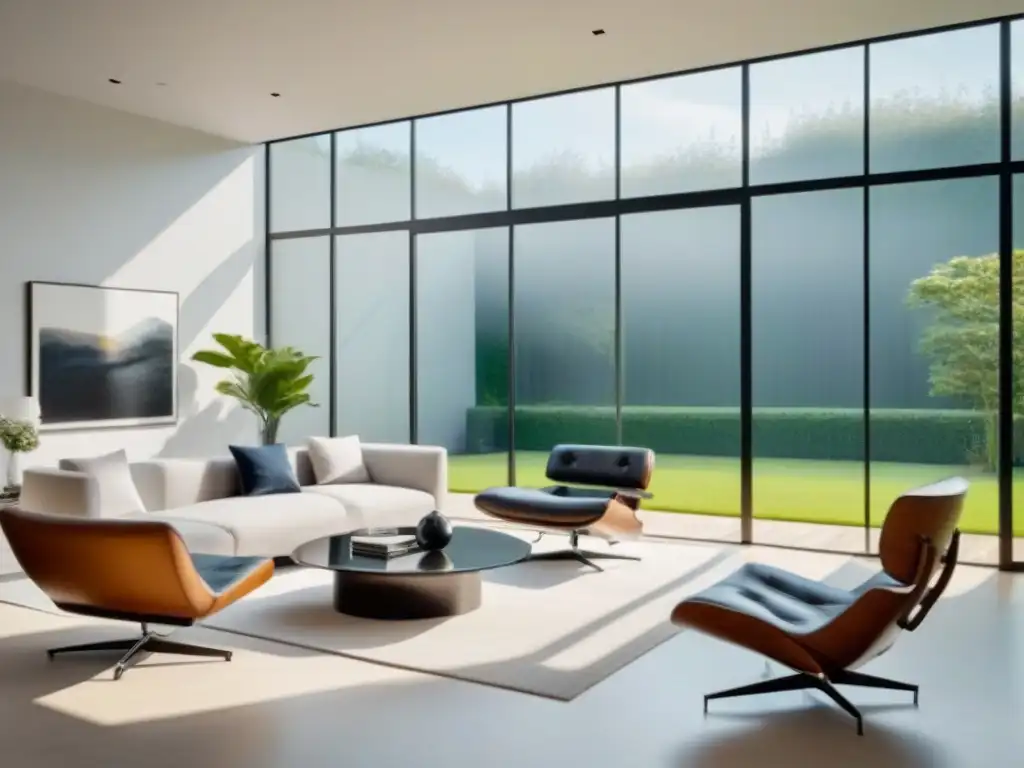 Diseño interior lujoso y minimalista con vista al jardín Minimalismo en residencias de lujo: Interiores elegantes y modernos con abundante luz natural y vistas a jardín exuberante