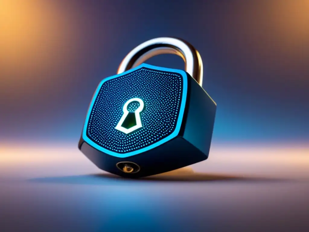 Protección inmobiliaria: candado digital con VPN en casa Ilustración moderna de un candado digital integrado con un símbolo de casa, representando la protección de inversiones inmobiliarias a través de VPN