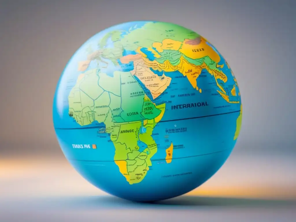 Monitoreo de crédito internacional: crecimiento financiero global Ilustración moderna de un globo con líneas conectadas simbolizando historial crediticio internacional, números de crédito en distintas monedas