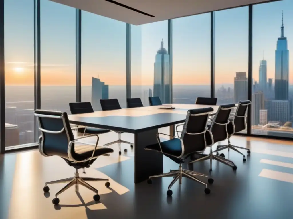 Oficina de lujo para marketing inmobiliario Una moderna oficina con mesa de conferencias rodeada de sillas ergonómicas