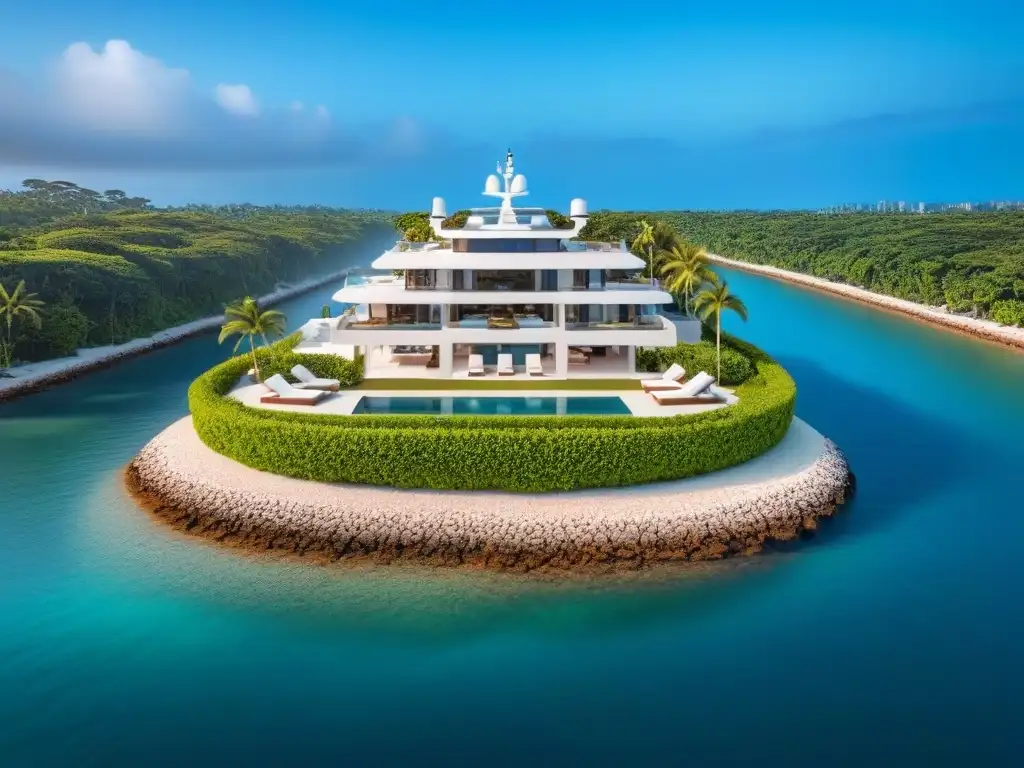 Residencia de lujo frente al mar: exclusividad y sofisticación en ubicación privilegiada Mansión moderna con piscina infinita, exuberante vegetación y yate en muelle privado