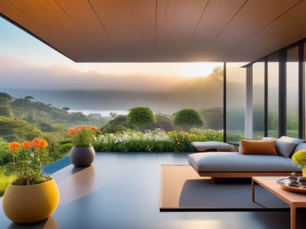 Villa ecológica de lujo en entorno natural Villa ecológica moderna rodeada de exuberante vegetación con paneles solares y diseño sostenible