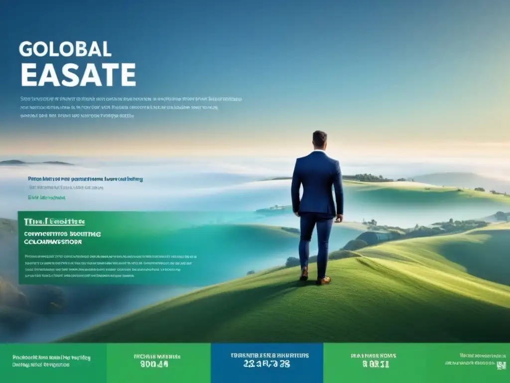 Infografía de inversión inmobiliaria global: estrategias de optimización móvil Infografía moderna sobre tendencias de inversión en el mercado inmobiliario internacional, con estrategias de optimización móvil