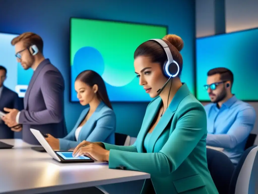 Caos digital: personas conectadas en un mundo de decisiones Ilustración moderna y vibrante de gente diversa usando dispositivos digitales en un entorno de información caótica