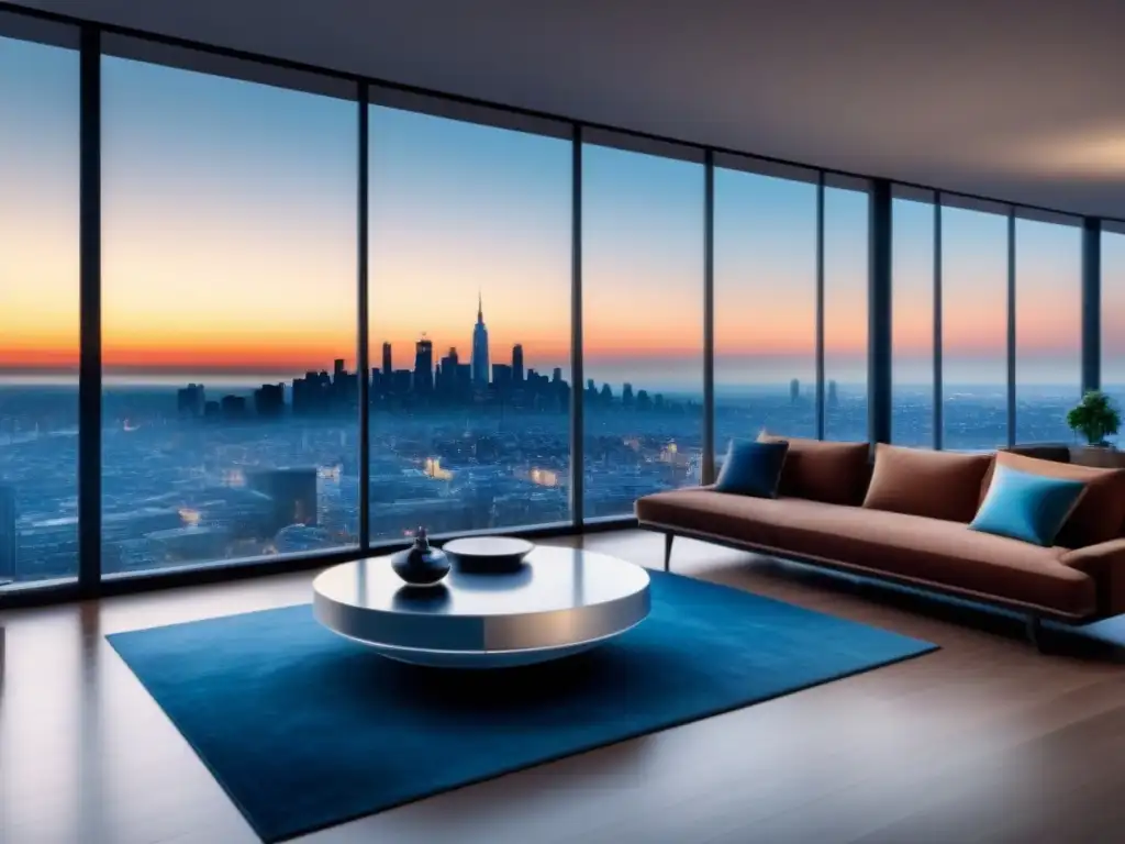 Penthouse de lujo con vistas panorámicas a la ciudad Moderno ático con vista a la ciudad, ventanales, muebles contemporáneos y terraza panorámica