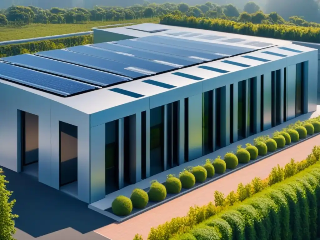 Innovación y seguridad en centro de datos futurista rodeado de naturaleza Un moderno centro de datos rodeado de naturaleza, con alta seguridad para inversionistas globales centros de datos