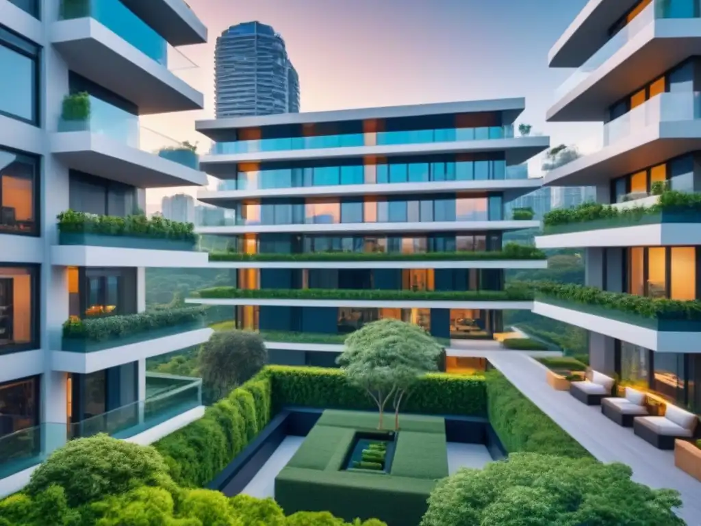 Edificio de alta seguridad con tecnología innovadora y diseño futurista Un moderno edificio de gran altura con innovadoras medidas de seguridad, rodeado de vegetación exuberante