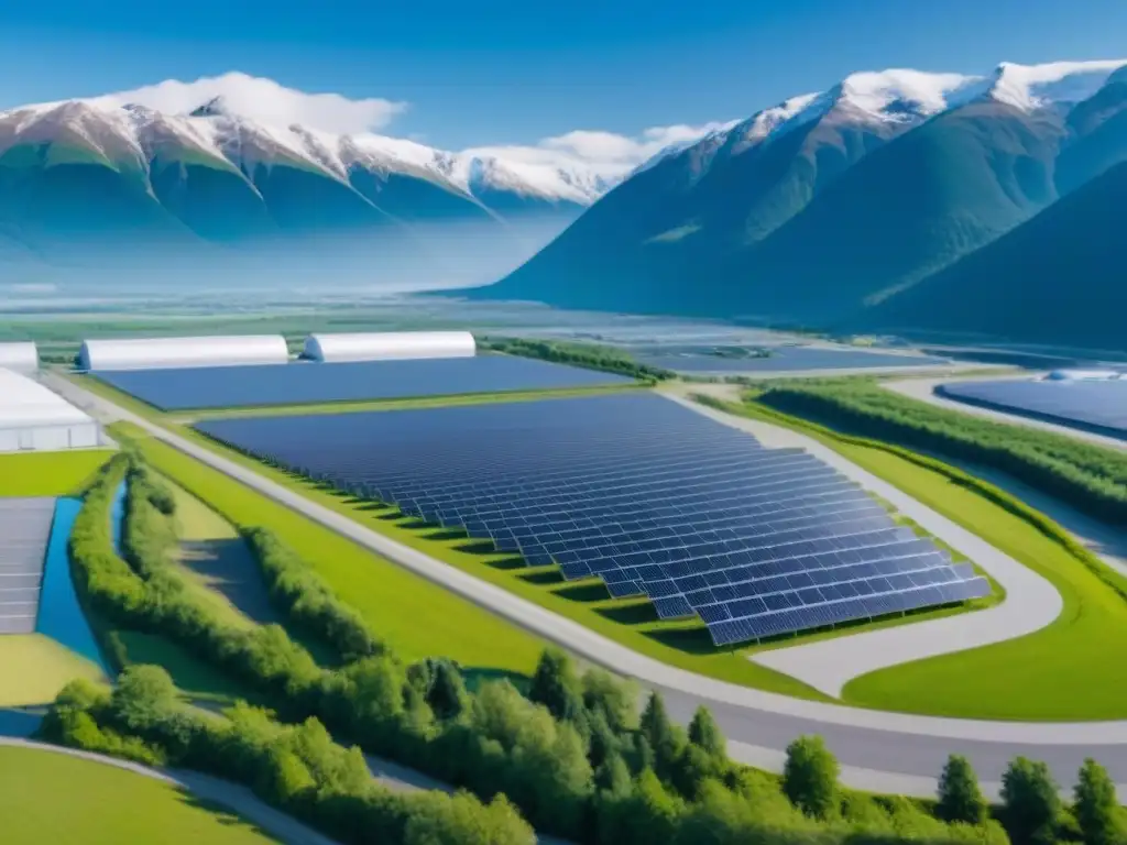Parque industrial futurista en zona franca de Canadá Un moderno parque industrial en una zona franca canadiense, con edificios futuristas, paneles solares y trabajadores activos