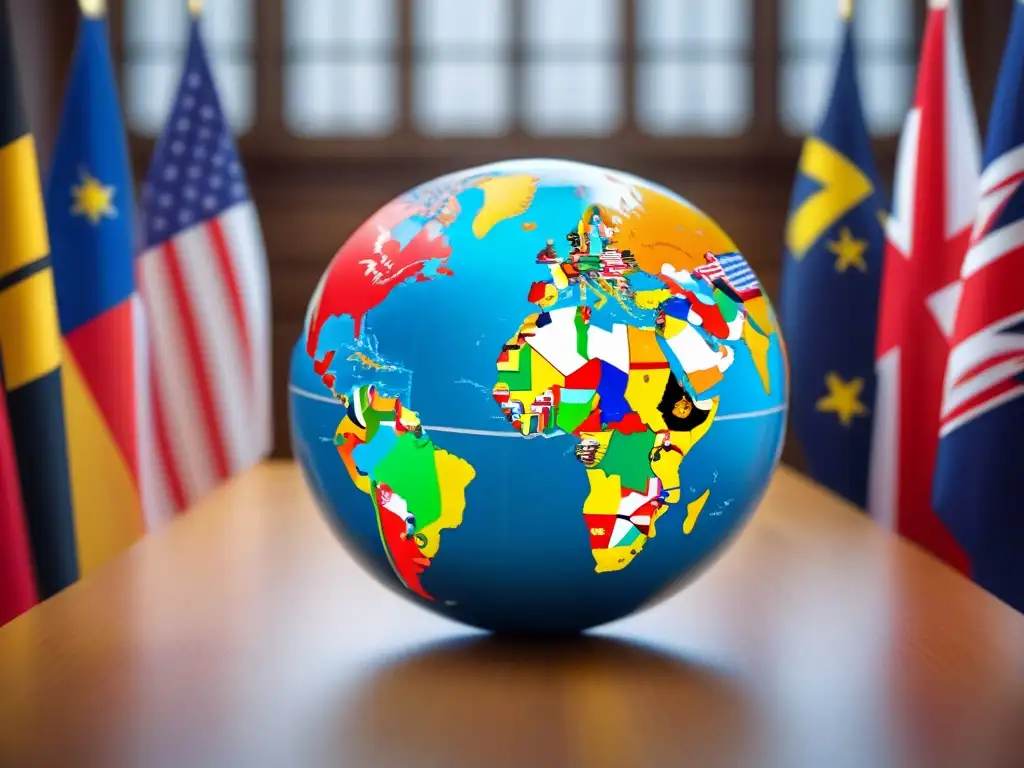 Mapa mundial detallado con banderas de países de bajos impuestos Un mundo colorido rodeado de banderas nacionales con bajos impuestos sobre propiedad internacional