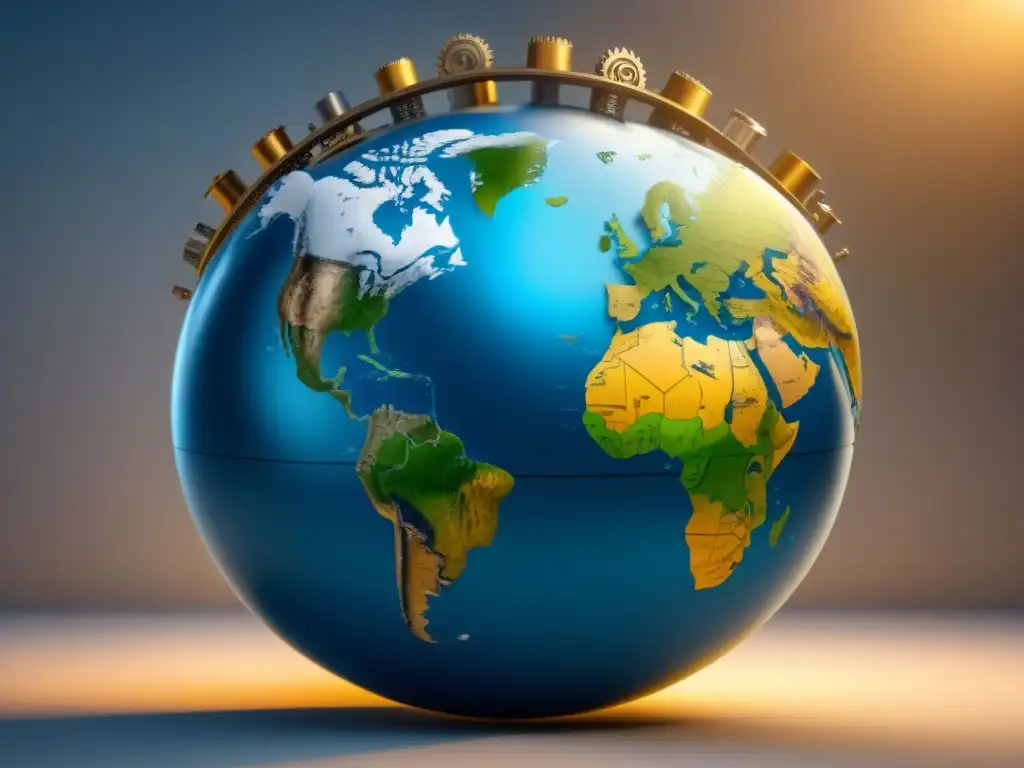 Inversiones globales: el engranaje de los derechos de propiedad Un mundo conectado por engranajes, simbolizando la importancia de los derechos de propiedad en inversiones internacionales