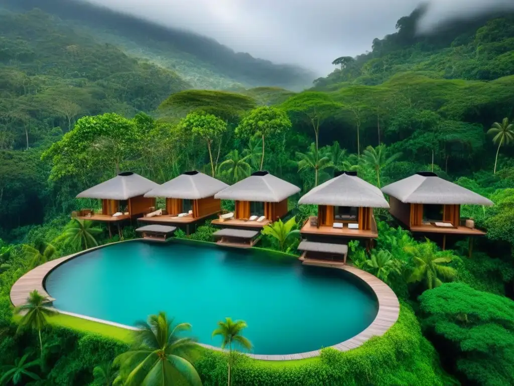 Resort ecológico en la selva tropical: lujo sostenible Un oasis ecológico de lujo en la selva tropical