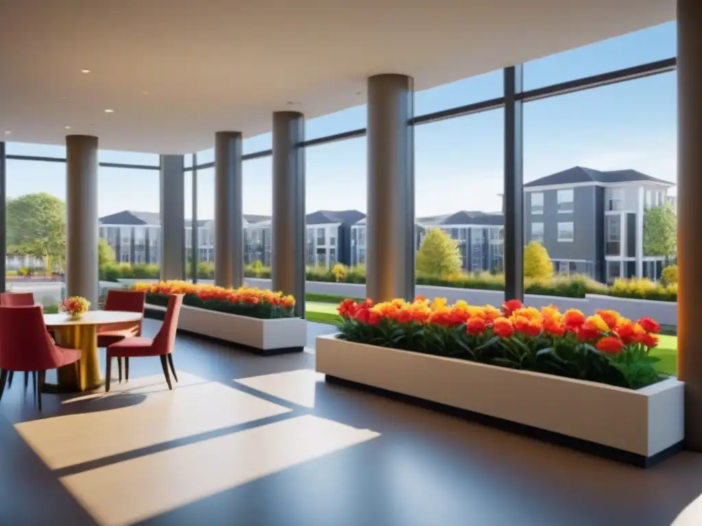 Residencia de lujo para mayores: jardines exuberantes y diseño elegante Un oasis de lujo para adultos mayores, con jardines exuberantes y modernas instalaciones