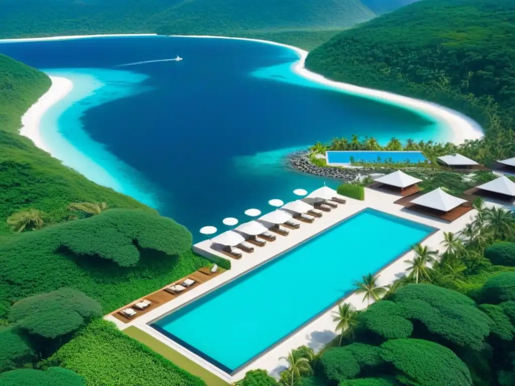 Paraíso ecológico: lujo y sostenibilidad en resort de ensueño Un oasis de lujo ecológico: resort internacional entre bosques verdes y aguas cristalinas, fusionando opulencia y sostenibilidad