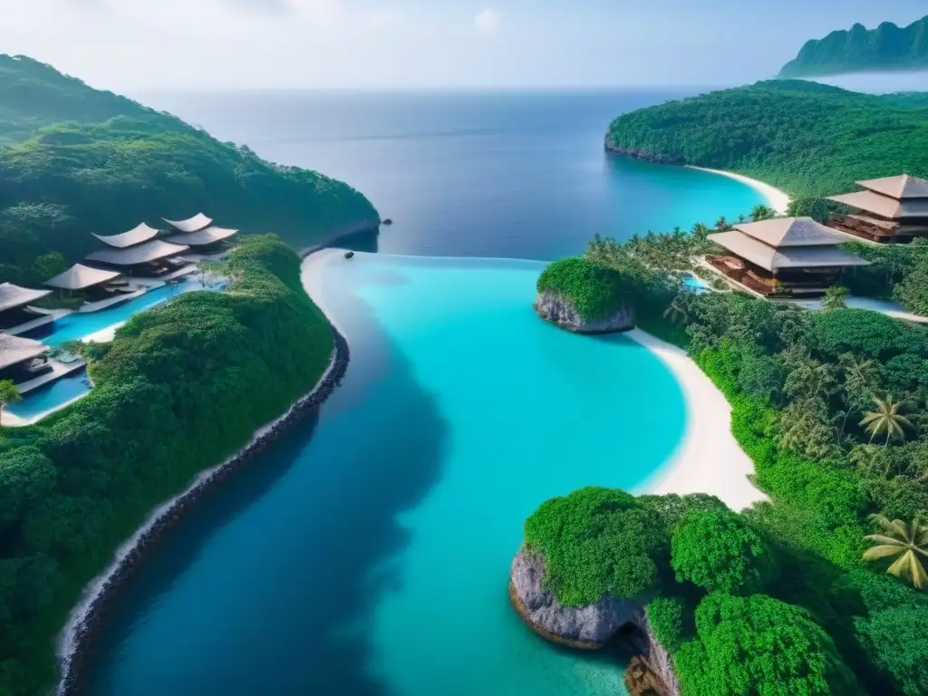 Resort de lujo en el Sudeste Asiático: oasis tropical frente al mar Un oasis de lujo en el mercado inmobiliario del Sudeste Asiático, con vistas al mar turquesa y jardines tropicales exuberantes
