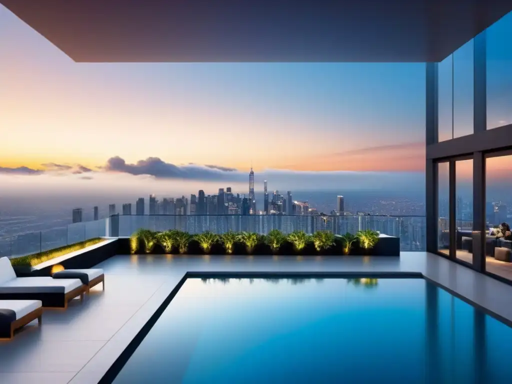 Edificio superlujoso entre nubes con infinity pool y vistas Un oasis de lujo entre las nubes: edificios de apartamentos de superlujo con diseño arquitectónico moderno y elegantes amenidades