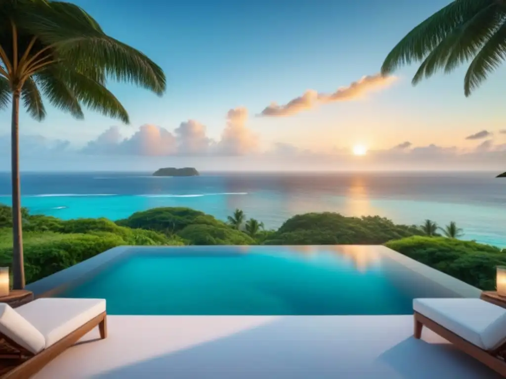 Paraíso exclusivo: piscina infinita en isla privada Un oasis de lujo en una piscina infinita con vista al océano turquesa en una isla privada