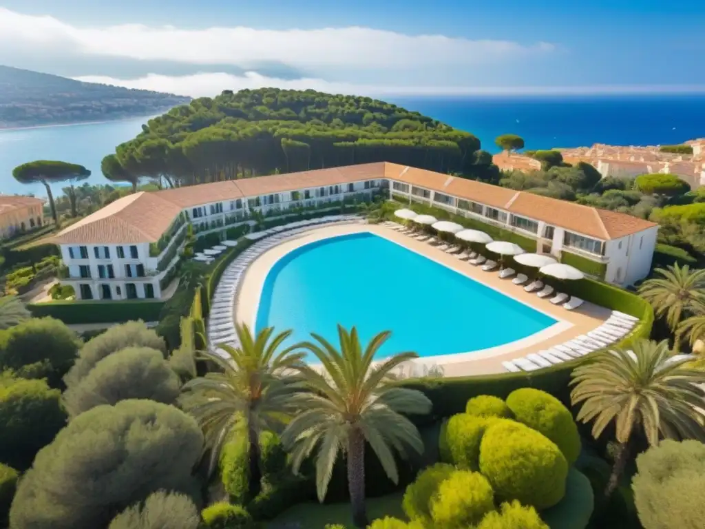 Resort de lujo en la Costa Azul: paraísos exclusivos en Europa Un oasis de lujo en la Riviera Francesa: resort de tiempo compartido con piscina, palmeras y elegantes cabañas