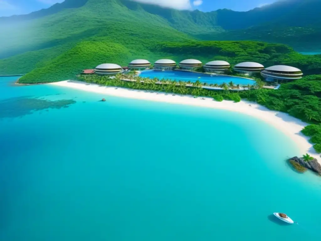 Paraíso ecofriendly: lujo y naturaleza en resort ecológico Un oasis de lujo sostenible entre montañas verdes y aguas turquesa