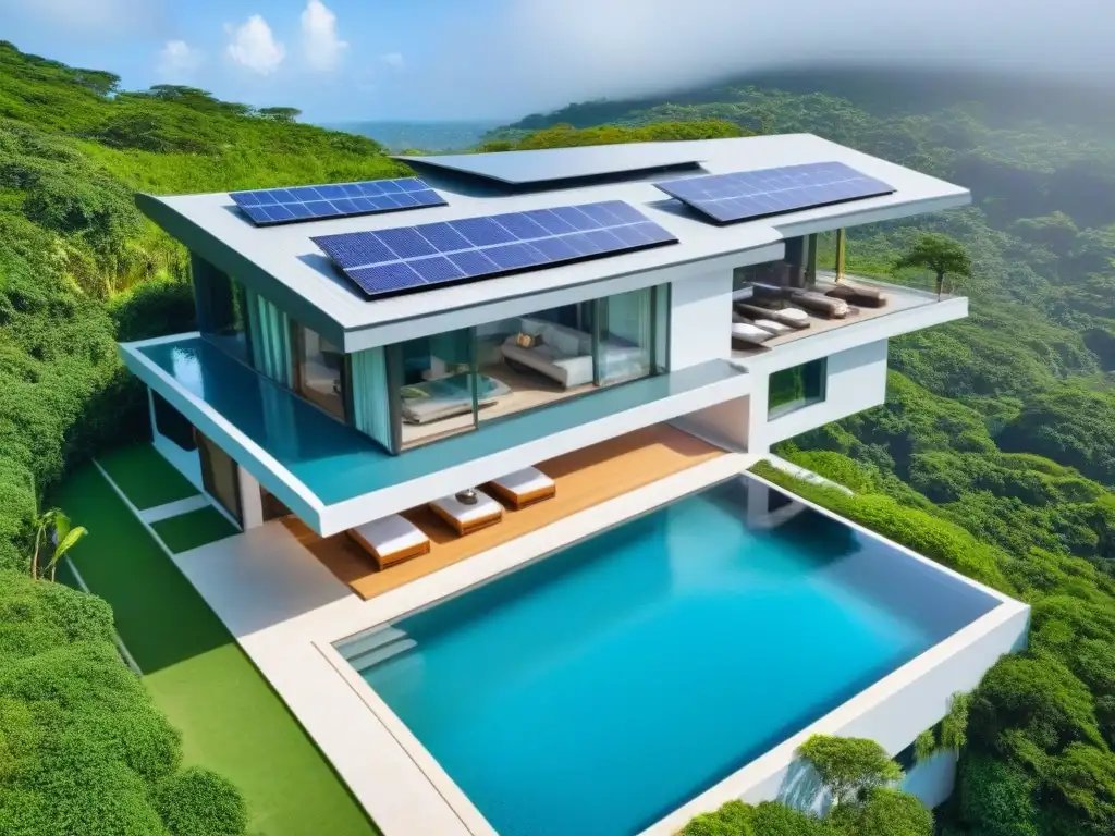 Eco lujo: Propiedad sostenible en la naturaleza Un oasis de lujo sostenible: propiedad con energía solar, piscina infinita y diseño elegante