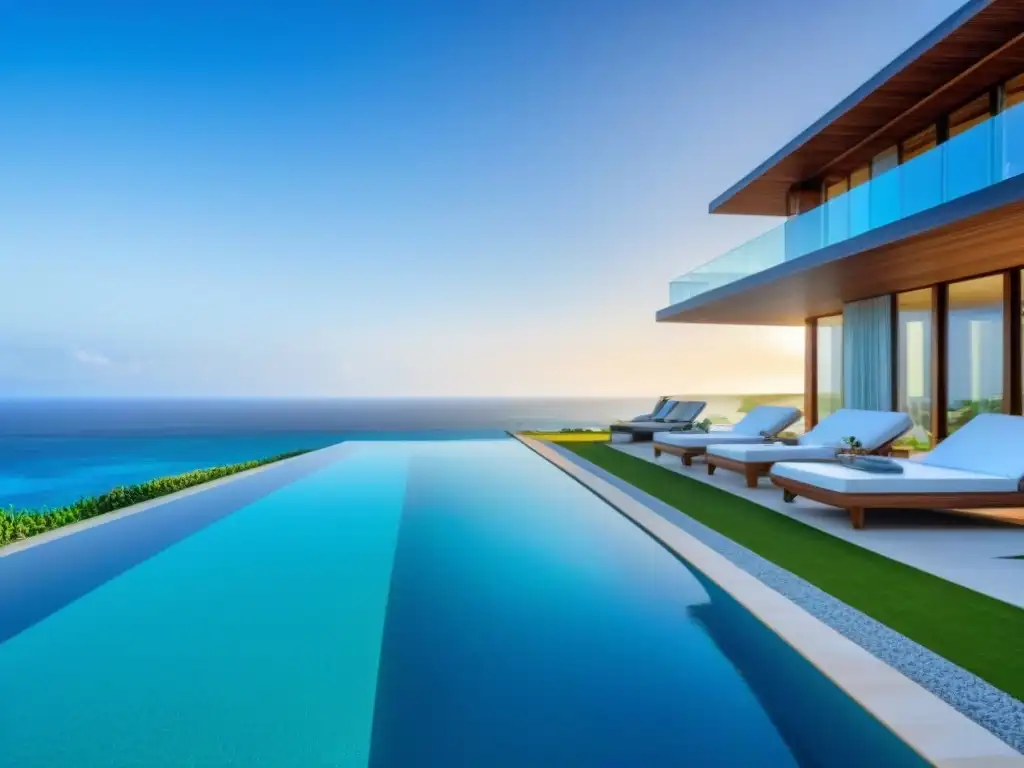 Exclusivo paraíso: piscina de lujo con vista al mar Un oasis de lujo y tranquilidad con piscina y vistas al mar