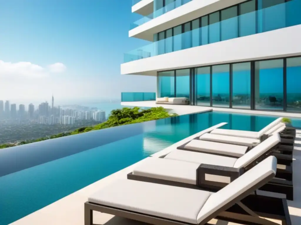 Un oasis de lujo urbano con piscina infinita en la azotea y vistas a la ciudad